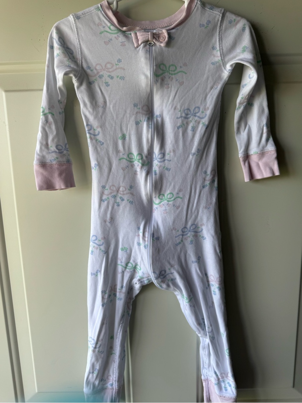 TBBC Pajama Bodysuit with Pink Trim and Pastel Bows